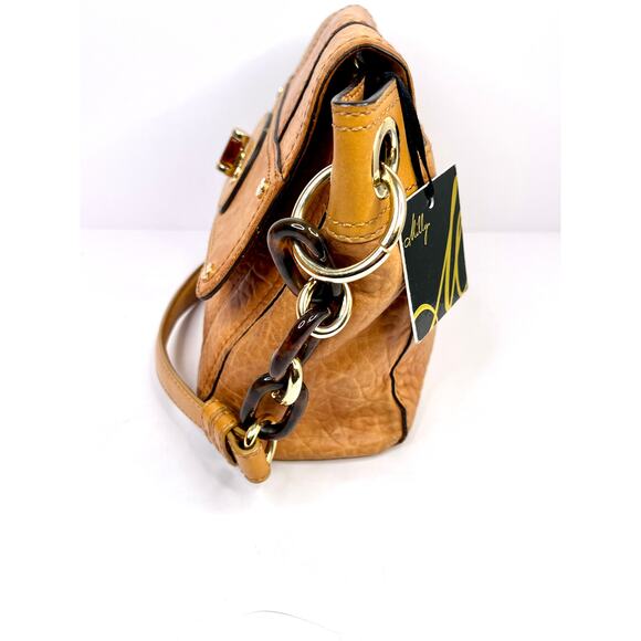 Milly NY Soft Brown Croco Pattern Leather Shoulder Bag Chain Strap Unique Clasp - Picture 5 of 16